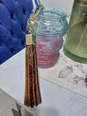 ALDO Faux Leather TASSEL CHARM BAG Charm Keychain Keyring Charm Animal Print